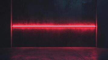 An abstract modern scene with a vibrant red light bar emphasizing the structure's architecture against a dark, textured backdrop. photo