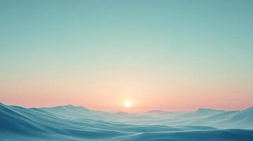 Tranquil scene of undulating hills meeting a soft, pastel-colored sky at sunset, creating a serene and calming landscape image. photo