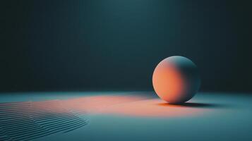 A sphere is bathed in a warm orange glow that contrasts against the cool blues of the background and the abstract pattern on the surface. photo