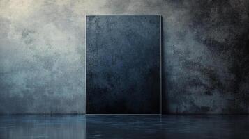 Dark, moody backdrop with a textured wall and reflective floor. Dramatic and simple composition for product showcase or artistic rendering. photo