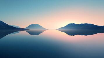 Serene mountain reflections at dusk create a peaceful scene of symmetry in nature. photo
