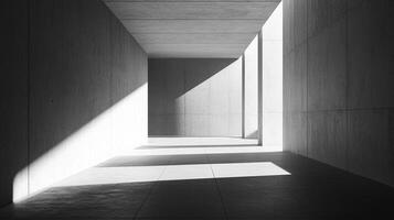 Abstract monochrome interior featuring harsh light and shadows, creating dramatic contrast and highlighting textures in a minimalist composition. photo