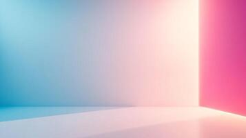 Abstract studio space with a calming gradient from blue to pink, perfect for showcasing products and minimalist designs. photo