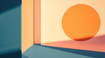 Abstract color blocked wall art with geometric shape and shadows. Modern, minimalist, and clean design evoking calmness and visual interest. photo