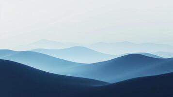 Abstract image of smooth hills in shades of blue fading into a soft, hazy background. Serene and calm landscape aesthetic. photo