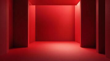Abstract red architectural space, featuring geometric forms illuminated by soft light creating a minimalist and modern aesthetic. photo
