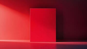A striking, minimalist composition featuring a red block bathed in light against two red toned backdrops, creating depth and contrast. photo