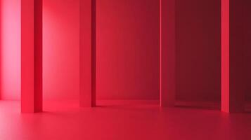 A minimalist architectural space in varying shades of red, showcasing geometric forms and smooth surfaces. Interior design, color concept. photo