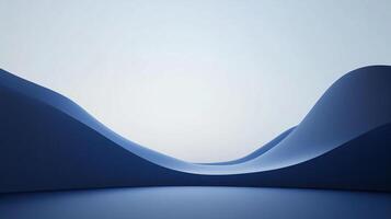 Abstract blue waves cascade against a pale backdrop, creating a serene, minimalist scene with smooth curves and gradient color. photo