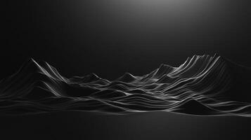 Monochrome mountain range landscape rendering with a dramatic horizon under a dim light source for a minimalist aesthetic backdrop. photo