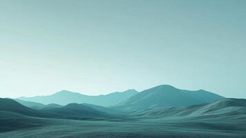 Minimalist landscape featuring rolling hills and mountains in muted blue tones, evoking a sense of serenity and tranquility. photo