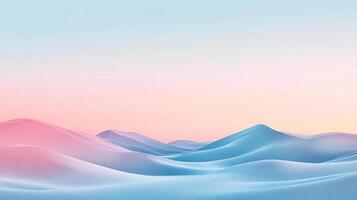 Serene pastel landscape with rolling hills blending soft pinks and blues under a gentle, gradient sky. Abstract nature scene. photo