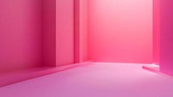 An abstract, minimalist room with pink walls creates a striking scene. The light and shadows add depth, playing with the architectural elements. photo