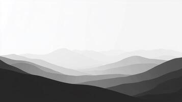 Monochromatic mountain range silhouettes in layered shades of gray create a serene, minimalist landscape. Shadows and light define depth. photo