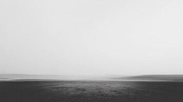 Monochrome field and horizon. Serene landscape featuring a vast field meeting a subtle horizon line under a muted, overcast sky. Minimalist. photo