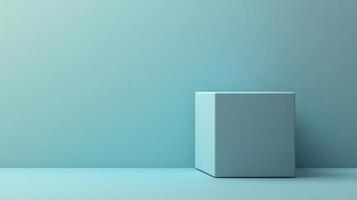 Minimalist geometric composition featuring a simple cube against a serene blue backdrop, creating a calm and modern aesthetic. photo
