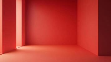 A minimalist architectural space rendered in monochromatic red tones, creating a strong visual impact through color and simple geometric forms. photo