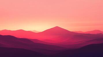 Layers of crimson hills fade into a pale sky, creating a gradient landscape that evokes peace and wonder. photo