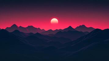 Serene mountain range silhouetted against a vibrant sunset, creating a tranquil landscape under a starlit sky with gradient colors. photo