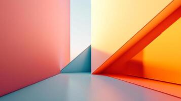 Abstract planes of pastel colors converge, creating geometric space and light play, with a minimalist and artistic aesthetic. photo