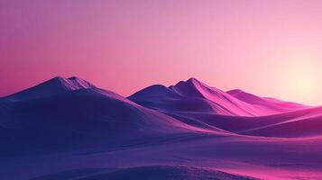 A minimalist landscape with rolling hills under a gradient sky blending soft pinks and deep purples, creating a serene atmosphere. photo