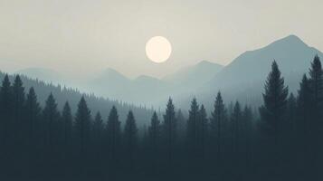 An atmospheric scene with silhouetted trees beneath a hazy sky, a serene and tranquil landscape evoking a sense of mystery and peace. photo