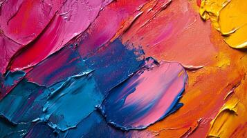 Colorful strokes of thick paint create a vibrant, abstract artwork. The texture and color combination create a dynamic visual. photo