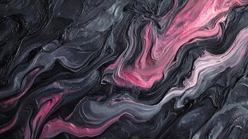 Abstract artwork showcasing swirling patterns of black and pink, creating a textured and dynamic visual effect. Modern art. photo
