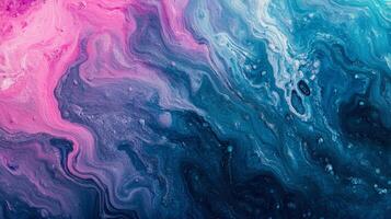 Abstract liquid art with pink, purple, and blue colors blending in a wavy pattern, creating depth and a swirling effect. photo