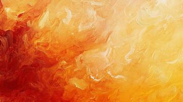 Fiery strokes of orange, yellow, and red dance across the canvas in an expressionist style painting, creating a dynamic composition. photo