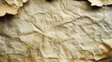 Distressed paper with uneven edges, showcases a vintage texture with visible creases and discoloration, creating an aged feel. photo
