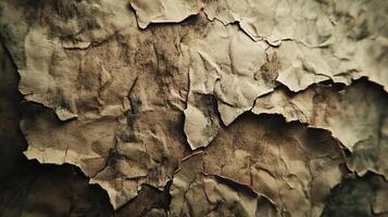 Distressed paper with layers and textures, creating an abstract and weathered appearance, suitable for backgrounds and design elements. photo