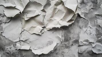 Layers of flaking paint create an intriguing abstract pattern, revealing a history of time and wear, with shades of gray and white. photo