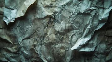 Textured paper surface featuring intricate wrinkles and delicate tears, creating a visually engaging backdrop with character and depth. photo