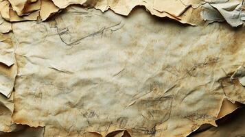 Distressed paper with sketches, aged texture, and torn edges. Ideal for adding an antique or artistic feel to your designs. photo