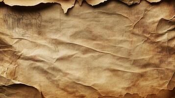 Antique paper surface with creases and distressed edges, evoking a sense of age, texture, and historical documents. Light and shadow play. photo