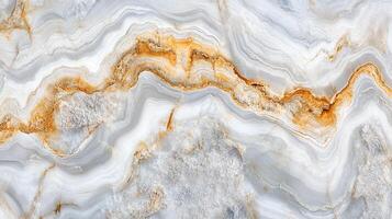 Abstract marble texture with swirling bands of gray, white, and gold creating organic patterns. High-resolution scan for seamless design applications. photo
