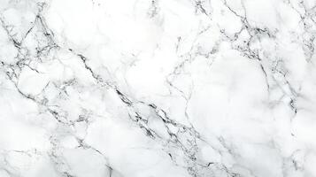 Detailed close-up of white marble with intricate grey veining patterns, creating an elegant texture and background material. photo