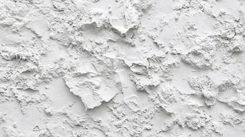 White textured surface showcasing rough and uneven plaster or stucco, creating a visually tactile and abstract architectural detail. photo