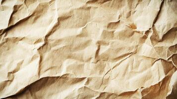 Detailed texture of crumpled brown paper, revealing a pattern of wrinkles and folds illuminated by soft, directional light, creating depth and shadow. photo