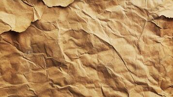 Texture of wrinkled brown paper, showing a distressed and aged surface. Creases, folds, and torn edges give it an organic feel. photo