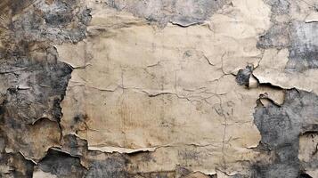 Aged and weathered wall featuring crumbling paper and exposed texture creates a visually arresting, textured surface. Evokes decay and history. photo