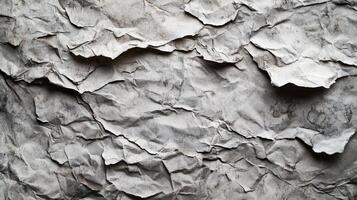 Close-up of crumpled paper creating textured abstract. Neutral tones and shadows add depth to the detailed paper. photo