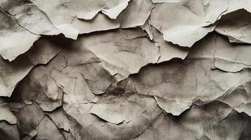 A textured surface of crumpled, aged paper creates a dynamic pattern of light and shadow, evoking a sense of history. photo