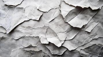 Abstract artwork featuring layered, torn paper with subtle grayscale tones, creating a textured and visually intriguing composition. photo