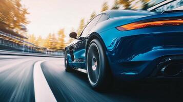 Experience the thrill of the open road in this sleek, blue sports car, designed for speed and style. Capture the essence of automotive excellence. photo