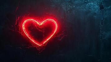 A vibrant neon heart glows against a textured dark wall, symbolizing love, passion, and connection in a modern, edgy setting. photo