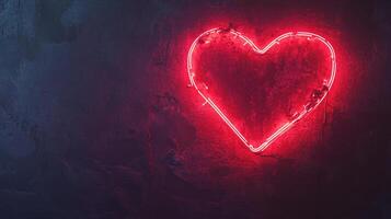 A vibrant red heart pulses against a textured wall, casting a warm glow in the darkness, symbolizing love, passion and affection. photo