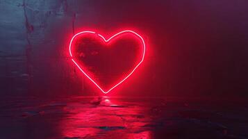 A vibrant neon heart casts a warm red glow on a textured surface, creating a romantic and eye-catching scene with modern allure. photo