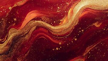 Luxurious swirls of red and gold paint create a mesmerizing, opulent pattern. Elegant abstract design with texture and visual interest. photo